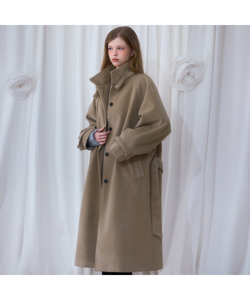 セール】Half-neck Overfit Long Coat [Beige]（ダッフルコート