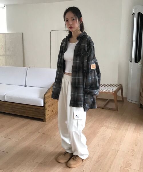 MUCENT(ムセント)の「ロースターポケットチェックシャツ(成人男女共用)(シャツ/ブラウス・レディース・ブラウン・FREE)」の8枚目の写真