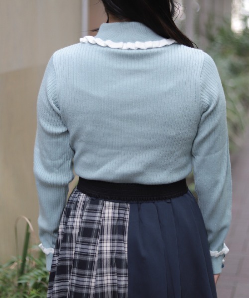 axes femme(アクシーズファム)の「バイカラーフリルローズニット(ニット/セーター・レディース・ホワイト/ピンク/ミント/レッド/ダークブラウン・FREE)」の8枚目の写真