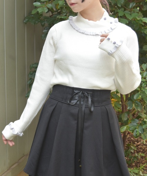 axes femme(アクシーズファム)の「バイカラーフリルローズニット(ニット/セーター・レディース・ホワイト/ピンク/ミント/レッド/ダークブラウン・FREE)」の9枚目の写真