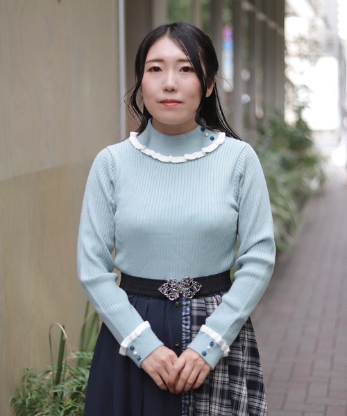axes femme(アクシーズファム)の「バイカラーフリルローズニット(ニット/セーター・レディース・ホワイト/ピンク/ミント/レッド/ダークブラウン・FREE)」の19枚目の写真