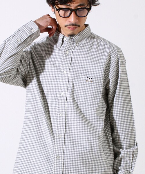 GLOSTER（グロスター）の「【定番フレブルシリーズ】フレンチブルドッグ刺繍 ボタンダウンネルシャツ（シャツ/ブラウス・メンズ・ブラウン系その他/グレー系その他/ブルー/ネイビー/グリーン系その他・S/M/L）」の2枚目の写真