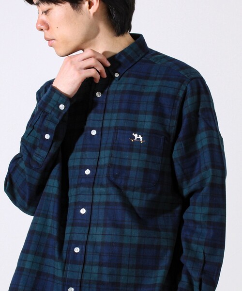 GLOSTER（グロスター）の「【定番フレブルシリーズ】フレンチブルドッグ刺繍 ボタンダウンネルシャツ（シャツ/ブラウス・メンズ・ブラウン系その他/グレー系その他/ブルー/ネイビー/グリーン系その他・S/M/L）」の4枚目の写真