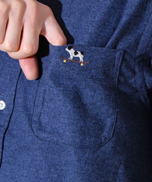GLOSTER（グロスター）の「【定番フレブルシリーズ】フレンチブルドッグ刺繍 ボタンダウンネルシャツ（シャツ/ブラウス・メンズ・ブラウン系その他/グレー系その他/ブルー/ネイビー/グリーン系その他・S/M/L）」の22枚目の写真