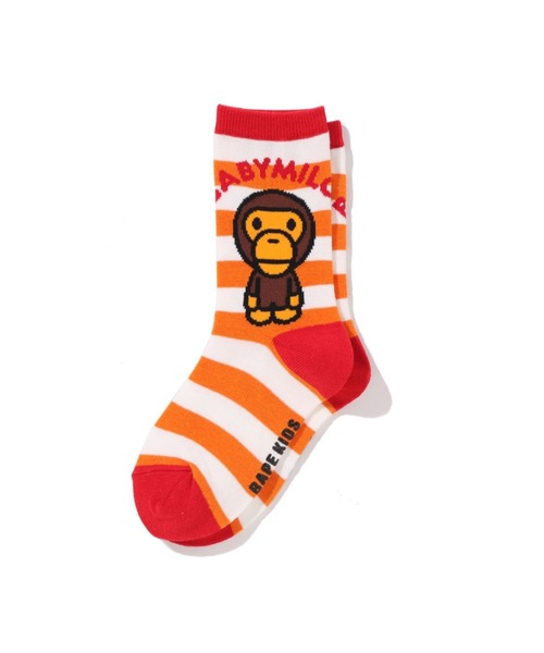 A BATHING APE(アベイシングエイプ)の「BABY MILO STRIPE SOCKS(ソックス/靴下・キッズ・ブルー/オレンジ・SMALL/MEDIUM/LARGE)」の2枚目の写真