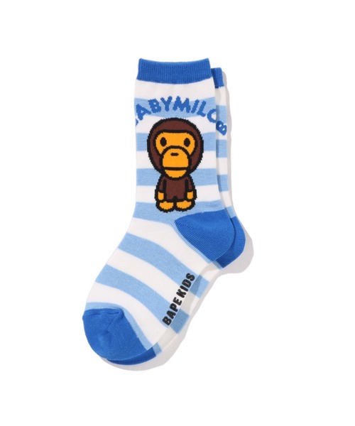 A BATHING APE(アベイシングエイプ)の「BABY MILO STRIPE SOCKS(ソックス/靴下・キッズ・ブルー/オレンジ・SMALL/MEDIUM/LARGE)」の1枚目の写真
