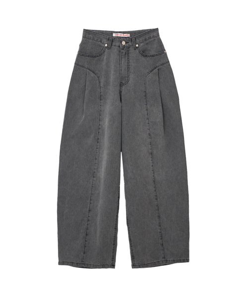 サイド切り替えタックプリーツワイドピグメントコットンパンツグレー