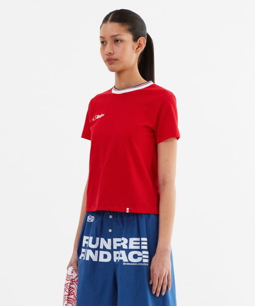 MENASOO(ミナス)の「Silky Cotton Round PK Tshirts_Red(Tシャツ/カットソー・レディース・レッド・2/1)」の2枚目の写真