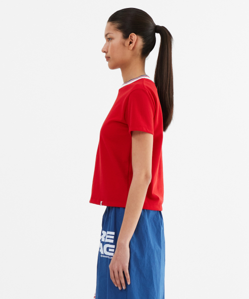 MENASOO(ミナス)の「Silky Cotton Round PK Tshirts_Red(Tシャツ/カットソー・レディース・レッド・2/1)」の3枚目の写真