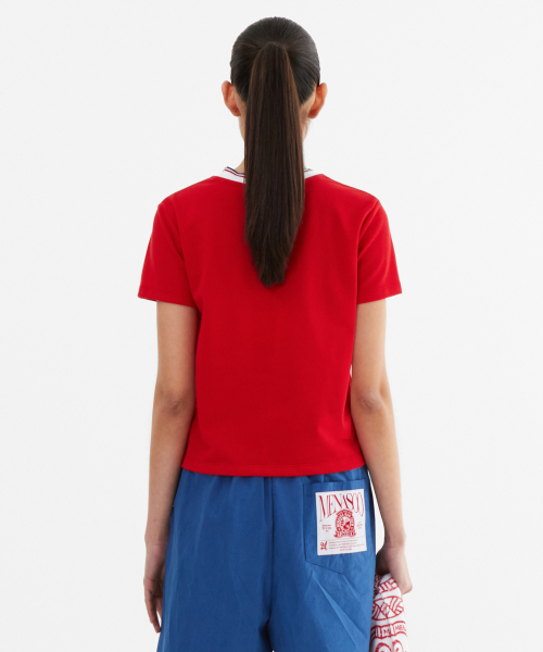 MENASOO(ミナス)の「Silky Cotton Round PK Tshirts_Red(Tシャツ/カットソー・レディース・レッド・2/1)」の4枚目の写真