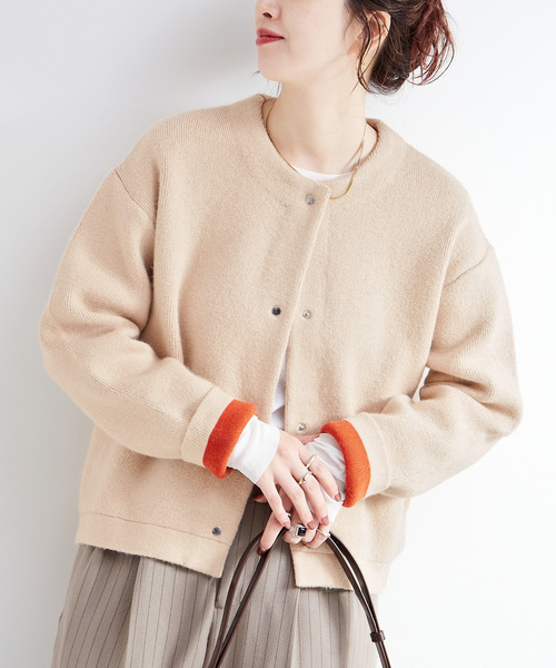 【美品】 ：ナイロン切替ニットブルゾン 追加2》2層スムース編みニットブルゾン（カーディガン/ボレロ）｜B.C