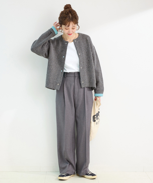 追加2》2層スムース編みニットブルゾン（カーディガン/ボレロ）｜B.C