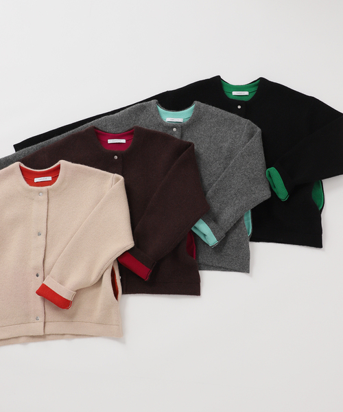 B.C STOCK（ベーセーストック）の「《追加2》2層スムース編みニットブルゾン（カーディガン/ボレロ・レディース・チャコールグレー/ブラック/ブラウン/ベージュ・FREE）」の5枚目の写真