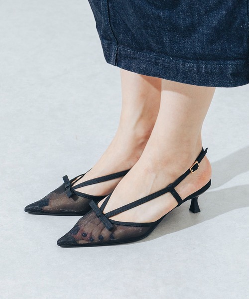 EVOL（イーボル）の「【柔らかい・ふかふか】シアーチュール4.5cmリボンバックバンドパンプス CA23856（パンプス・レディース・ベージュ/ブラック・22.0cm/22.5cm/23.0cm/23.5cm/24.0cm/24.5cm/25.0cm）」の3枚目の写真