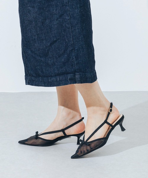 EVOL（イーボル）の「【柔らかい・ふかふか】シアーチュール4.5cmリボンバックバンドパンプス CA23856（パンプス・レディース・ベージュ/ブラック・22.0cm/22.5cm/23.0cm/23.5cm/24.0cm/24.5cm/25.0cm）」の4枚目の写真