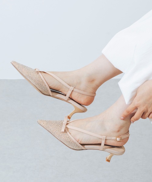 EVOL（イーボル）の「【柔らかい・ふかふか】シアーチュール4.5cmリボンバックバンドパンプス CA23856（パンプス・レディース・ベージュ/ブラック・22.0cm/22.5cm/23.0cm/23.5cm/24.0cm/24.5cm/25.0cm）」の6枚目の写真