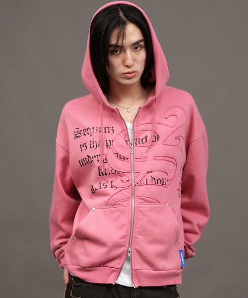 SEQUENZ（シークエンズ）の「【SEQUENZ/シークエンズ】Blackletter ZIP P/K（パーカー・メンズ・ブルー/ブラック/ピンク/ライトグレー・L/M/S）」の13枚目の写真