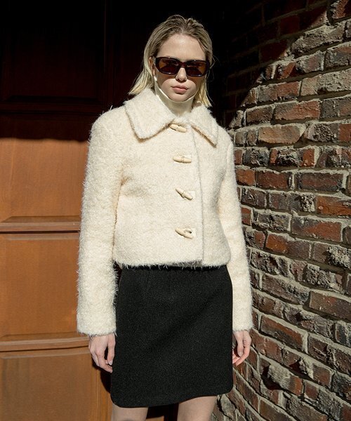 ブークルボタンウールジャケット(クリーム)