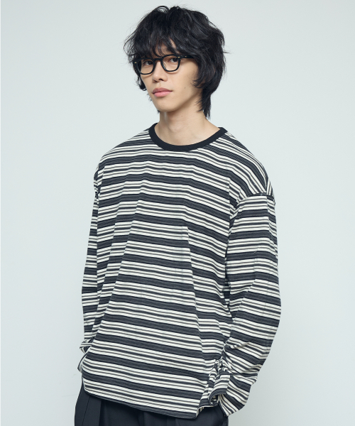 BALLUTE(バリュート)の「URBAN MULTI STRIPE LONG SLEEVE (BLACK)(Tシャツ/カットソー・メンズ・その他・MEDIUM/LARGE)」の1枚目の写真