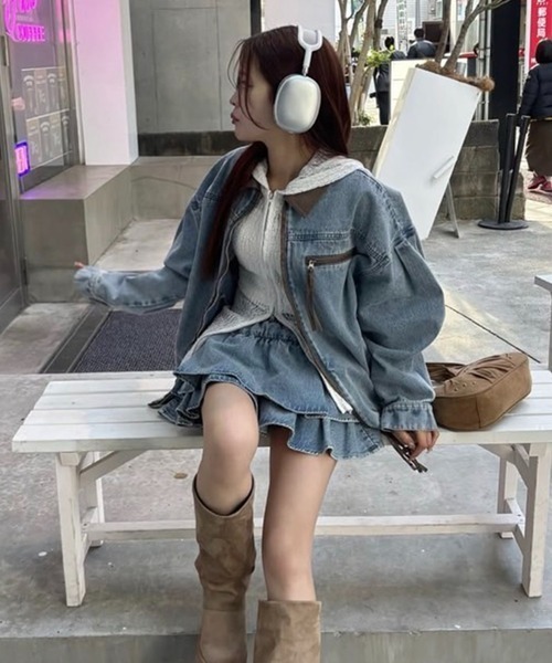 one after another NICE CLAUP（ワンアフターアナザーナイスクラップ）の「【REVIVAL】WEB限定/セットアップ対応/ティアードミニスカート（デニムスカート・レディース・サックスブルー/ネイビー・FREE）」の7枚目の写真