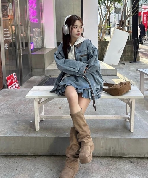 one after another NICE CLAUP（ワンアフターアナザーナイスクラップ）の「【REVIVAL】WEB限定/セットアップ対応/ティアードミニスカート（デニムスカート・レディース・サックスブルー/ネイビー・FREE）」の8枚目の写真