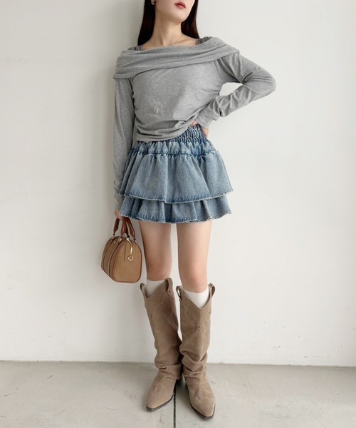 one after another NICE CLAUP（ワンアフターアナザーナイスクラップ）の「【REVIVAL】WEB限定/セットアップ対応/ティアードミニスカート（デニムスカート・レディース・サックスブルー/ネイビー・FREE）」の20枚目の写真