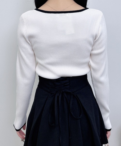 INGNI（イング）の「デコルテオープンリブニット（ニット/セーター・レディース・ピンク系2/ブラック×ホワイト/ホワイト×ブラック・M）」の8枚目の写真