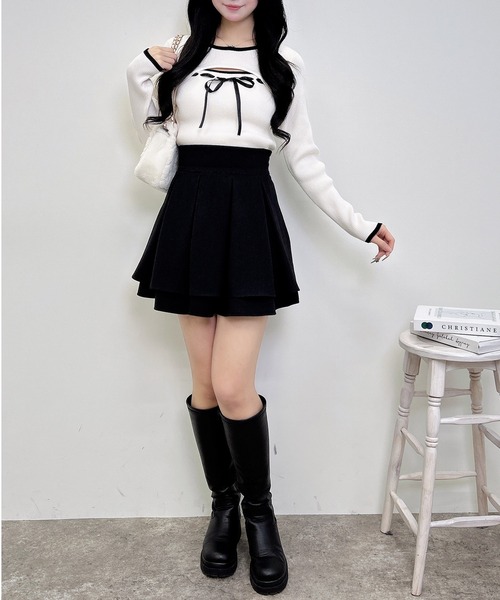 INGNI（イング）の「デコルテオープンリブニット（ニット/セーター・レディース・ピンク系2/ブラック×ホワイト/ホワイト×ブラック・M）」の9枚目の写真