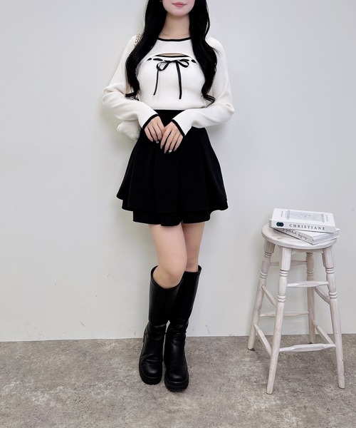 INGNI（イング）の「デコルテオープンリブニット（ニット/セーター・レディース・ピンク系2/ブラック×ホワイト/ホワイト×ブラック・M）」の10枚目の写真