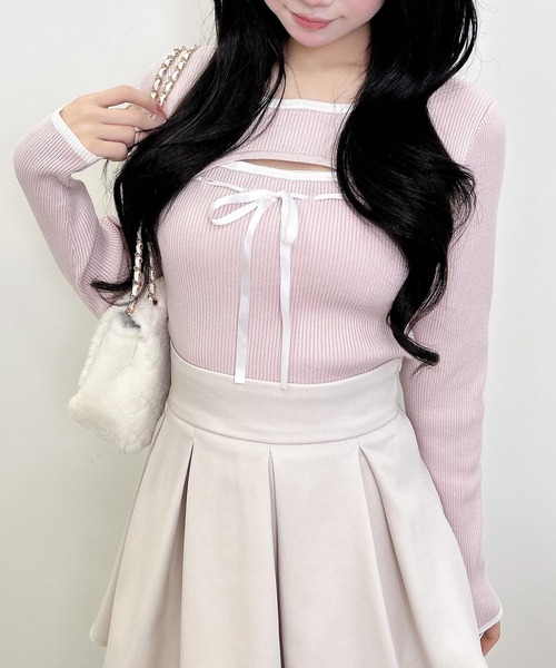 INGNI（イング）の「デコルテオープンリブニット（ニット/セーター・レディース・ピンク系2/ブラック×ホワイト/ホワイト×ブラック・M）」の18枚目の写真