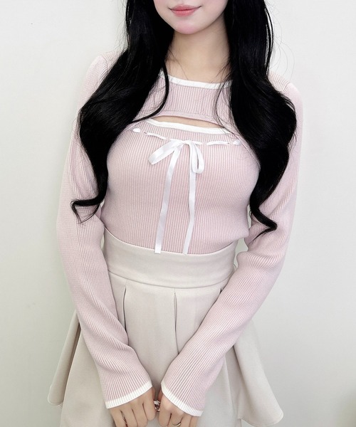 INGNI（イング）の「デコルテオープンリブニット（ニット/セーター・レディース・ピンク系2/ブラック×ホワイト/ホワイト×ブラック・M）」の20枚目の写真