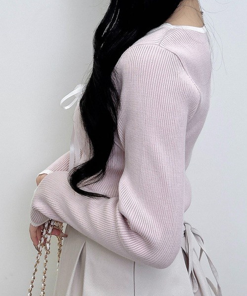 INGNI（イング）の「デコルテオープンリブニット（ニット/セーター・レディース・ピンク系2/ブラック×ホワイト/ホワイト×ブラック・M）」の21枚目の写真