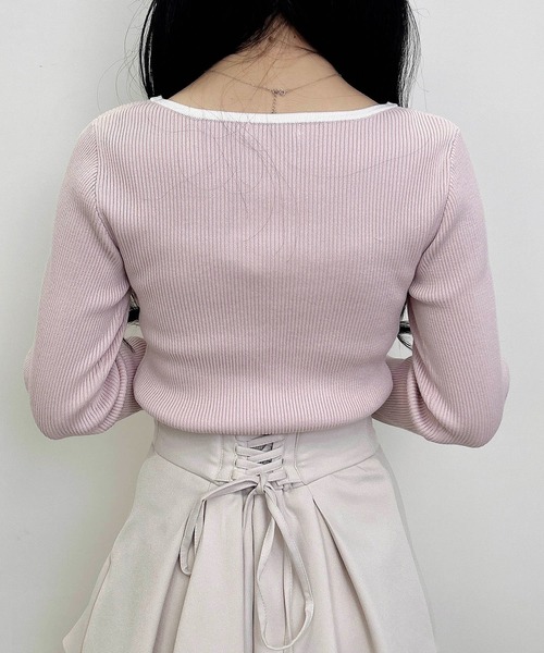 INGNI（イング）の「デコルテオープンリブニット（ニット/セーター・レディース・ピンク系2/ブラック×ホワイト/ホワイト×ブラック・M）」の22枚目の写真