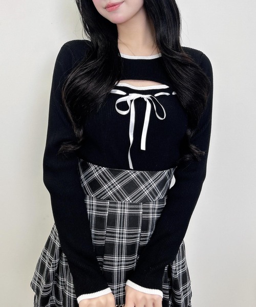 INGNI（イング）の「デコルテオープンリブニット（ニット/セーター・レディース・ピンク系2/ブラック×ホワイト/ホワイト×ブラック・M）」の13枚目の写真