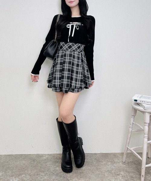 INGNI（イング）の「デコルテオープンリブニット（ニット/セーター・レディース・ピンク系2/ブラック×ホワイト/ホワイト×ブラック・M）」の16枚目の写真