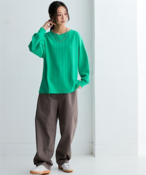 nissen（ニッセン）の「テクスチャーリブジャガードカットソーゆるシルエットプルオーバー（吸汗速乾・UVカット）＜大きいサイズ有＞（Tシャツ/カットソー・レディース・グリーン/ブラック/チョコ/オフホワイト/ダークグレー・3L/LL/L/M/S）」の7枚目の写真