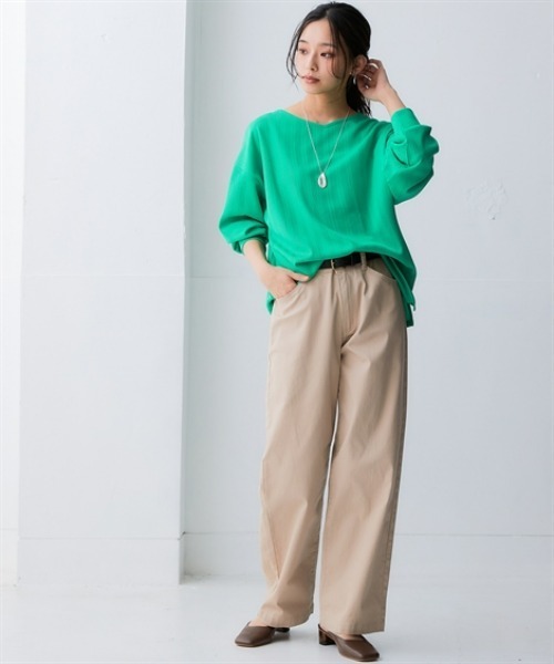 nissen（ニッセン）の「テクスチャーリブジャガードカットソーゆるシルエットプルオーバー（吸汗速乾・UVカット）＜大きいサイズ有＞（Tシャツ/カットソー・レディース・グリーン/ブラック/チョコ/オフホワイト/ダークグレー・3L/LL/L/M/S）」の8枚目の写真