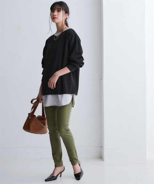 nissen（ニッセン）の「テクスチャーリブジャガードカットソーゆるシルエットプルオーバー（吸汗速乾・UVカット）＜大きいサイズ有＞（Tシャツ/カットソー・レディース・グリーン/ブラック/チョコ/オフホワイト/ダークグレー・3L/LL/L/M/S）」の10枚目の写真