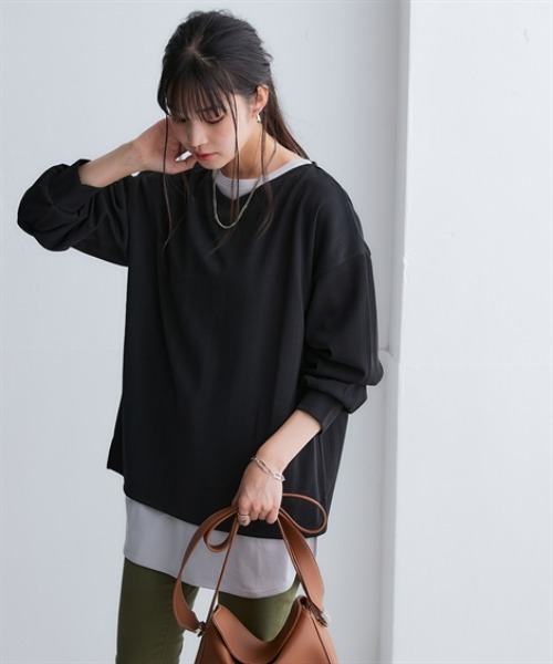 nissen（ニッセン）の「テクスチャーリブジャガードカットソーゆるシルエットプルオーバー（吸汗速乾・UVカット）＜大きいサイズ有＞（Tシャツ/カットソー・レディース・グリーン/ブラック/チョコ/オフホワイト/ダークグレー・3L/LL/L/M/S）」の11枚目の写真