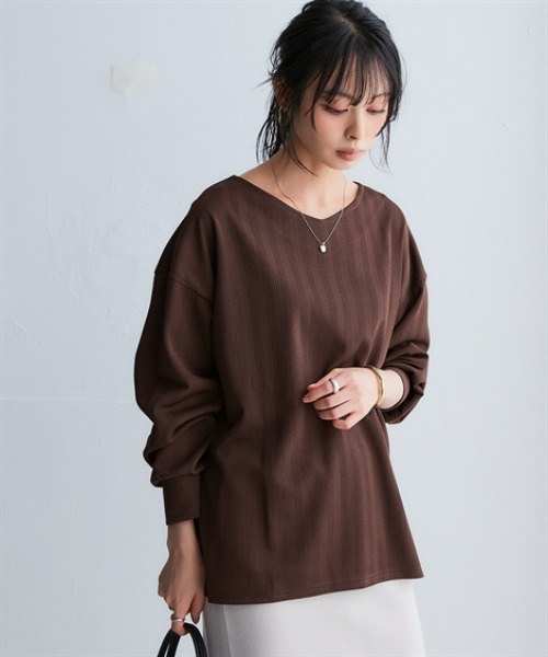 nissen（ニッセン）の「テクスチャーリブジャガードカットソーゆるシルエットプルオーバー（吸汗速乾・UVカット）＜大きいサイズ有＞（Tシャツ/カットソー・レディース・グリーン/ブラック/チョコ/オフホワイト/ダークグレー・3L/LL/L/M/S）」の14枚目の写真