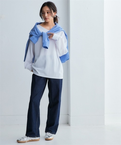 nissen（ニッセン）の「テクスチャーリブジャガードカットソーゆるシルエットプルオーバー（吸汗速乾・UVカット）＜大きいサイズ有＞（Tシャツ/カットソー・レディース・グリーン/ブラック/チョコ/オフホワイト/ダークグレー・3L/LL/L/M/S）」の16枚目の写真