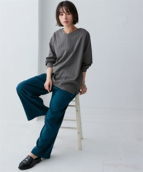 nissen（ニッセン）の「テクスチャーリブジャガードカットソーゆるシルエットプルオーバー（吸汗速乾・UVカット）＜大きいサイズ有＞（Tシャツ/カットソー・レディース・グリーン/ブラック/チョコ/オフホワイト/ダークグレー・3L/LL/L/M/S）」の18枚目の写真