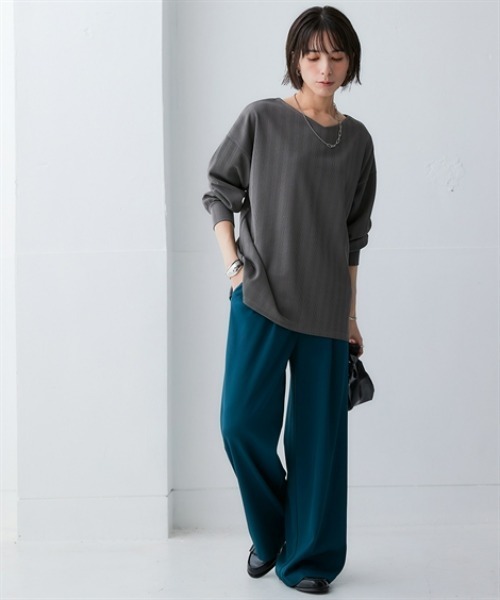 nissen（ニッセン）の「テクスチャーリブジャガードカットソーゆるシルエットプルオーバー（吸汗速乾・UVカット）＜大きいサイズ有＞（Tシャツ/カットソー・レディース・グリーン/ブラック/チョコ/オフホワイト/ダークグレー・3L/LL/L/M/S）」の19枚目の写真