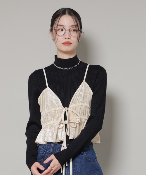 NANO universe（ナノユニバース）の「フロントリボンキャミソールビスチェ（キャミソール・レディース・グレー/ブラック/ベージュ・FREE）」の3枚目の写真