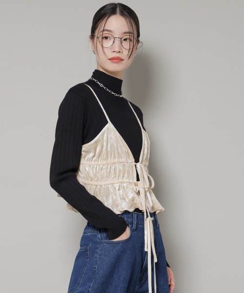 NANO universe（ナノユニバース）の「フロントリボンキャミソールビスチェ（キャミソール・レディース・グレー/ブラック/ベージュ・FREE）」の13枚目の写真