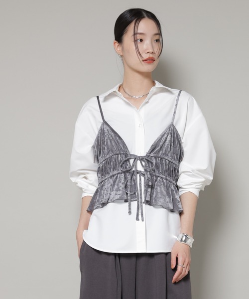 NANO universe（ナノユニバース）の「フロントリボンキャミソールビスチェ（キャミソール・レディース・グレー/ブラック/ベージュ・FREE）」の6枚目の写真