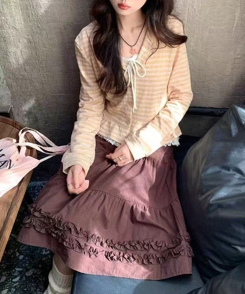 GEMEDA(ジェメダ)の「ティアードフリル ギャザーロングスカート(スカート・レディース・ブラウン/グレー/ホワイト/ブラック・M)」の10枚目の写真