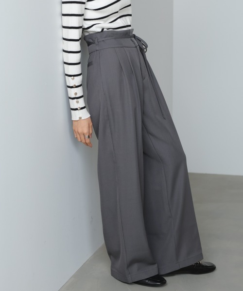 Bab（バブ）の「【スリーピース対応/オケージョン】ハイウエストリボン付きストレートパンツ（スラックス・レディース・チャコールグレー/A/ベージュ・M）」の4枚目の写真