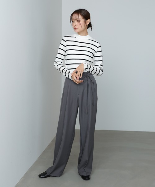 Bab（バブ）の「【スリーピース対応/オケージョン】ハイウエストリボン付きストレートパンツ（スラックス・レディース・チャコールグレー/A/ベージュ・M）」の5枚目の写真