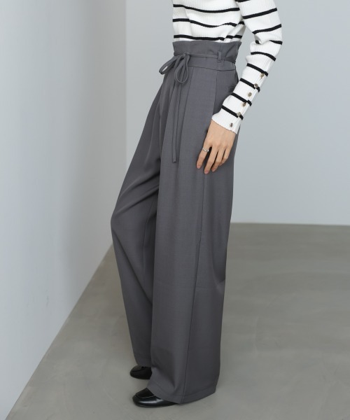 Bab（バブ）の「【スリーピース対応/オケージョン】ハイウエストリボン付きストレートパンツ（スラックス・レディース・チャコールグレー/A/ベージュ・M）」の7枚目の写真